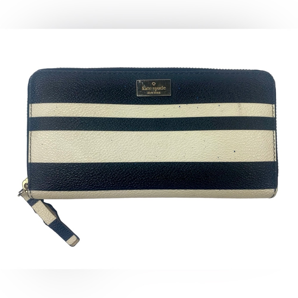 Kate Spade Shore Street Leather Black And Off White Striped Clutch Wallet - Picture 9 of 16